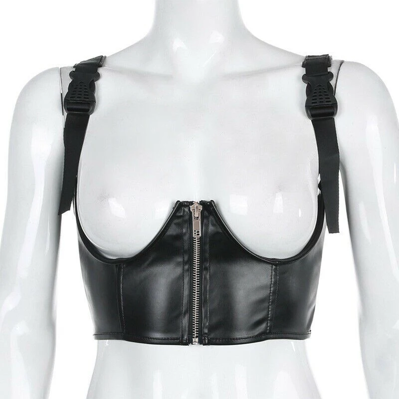 Женский сексуальный укороченный топ из искусственной кожи - Фотография_5