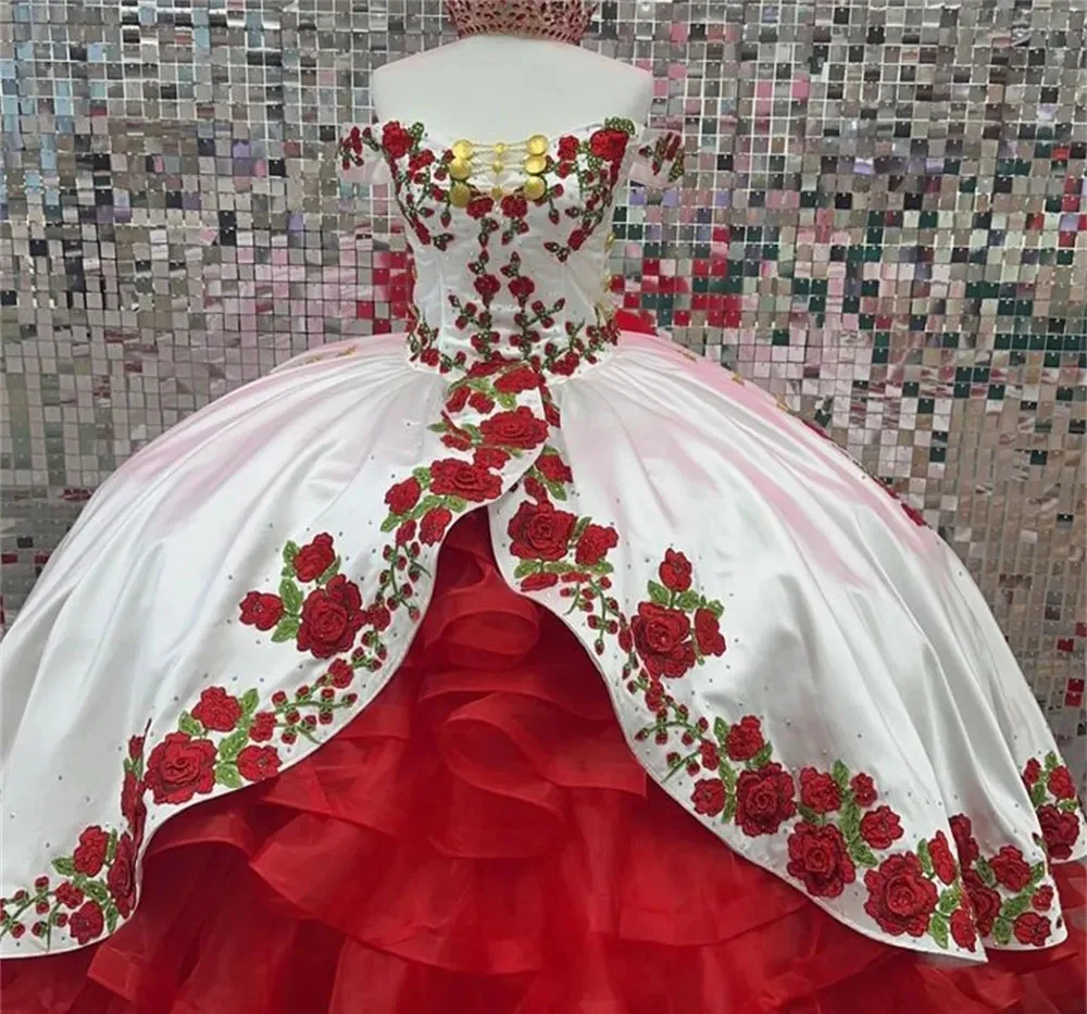 Красно-белые платья принцессы quinceanera