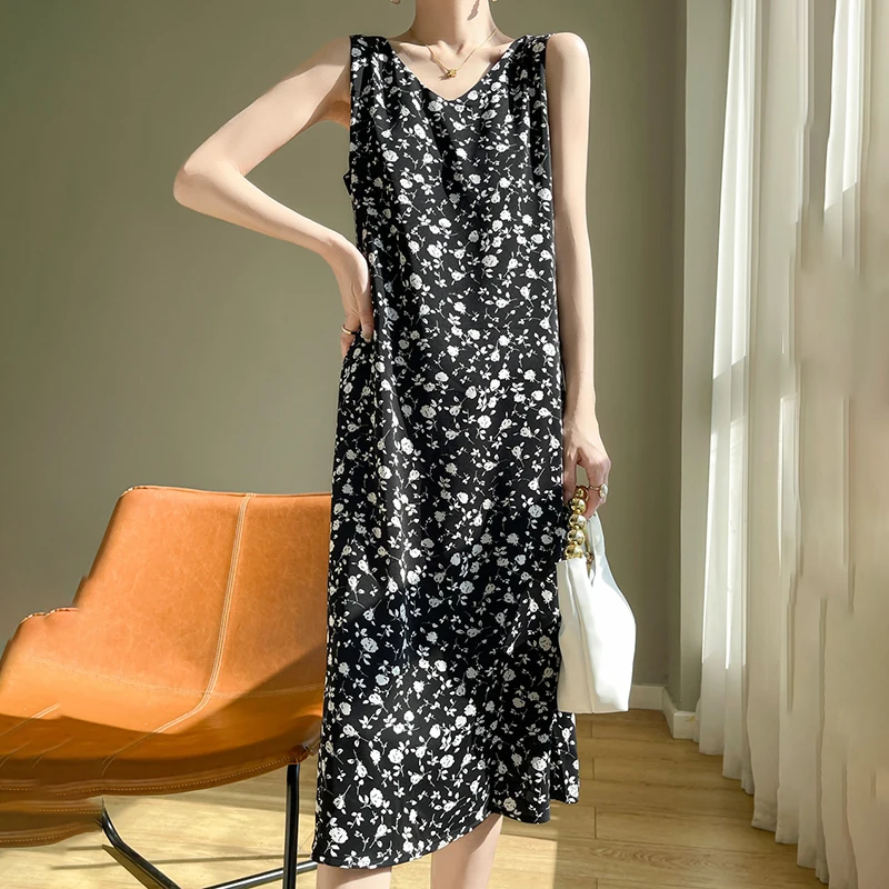 Новое летнее французское шелковое платье-жилет для женщин - Фотография_6