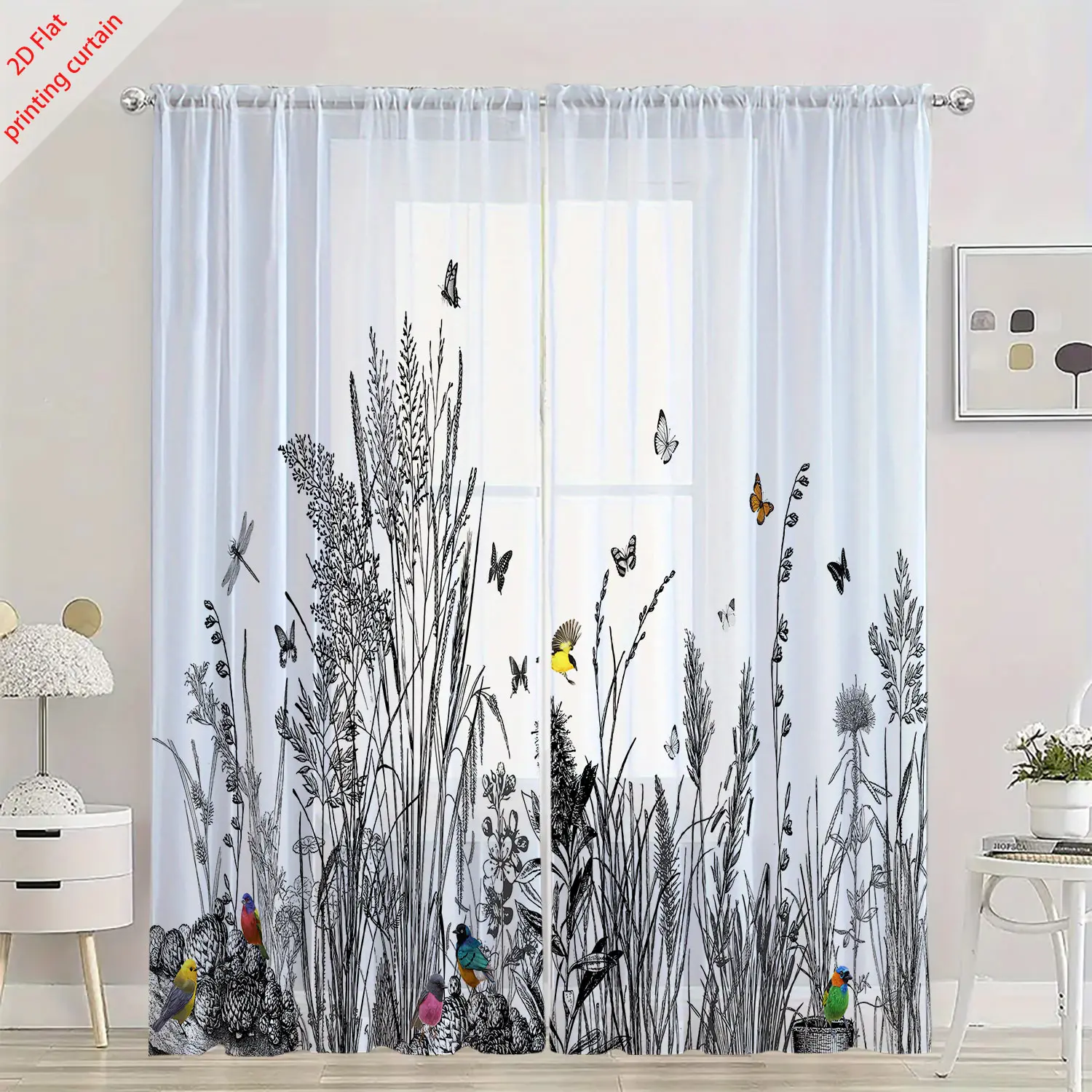 Прозрачная занавеска с растительным принтом - Фотография_2