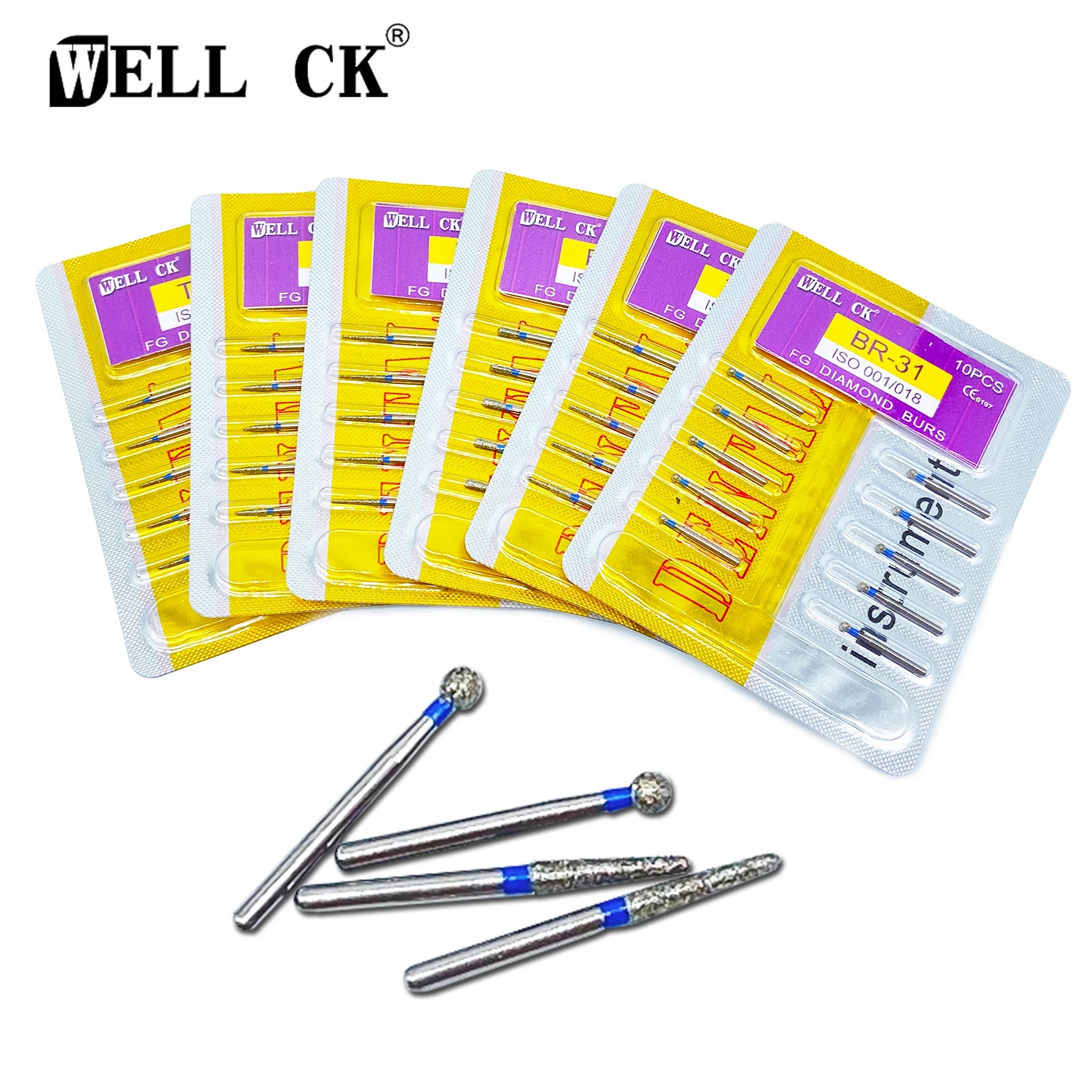 Wellck dental diamond bur fg сверла для высокоскоростных наконечников