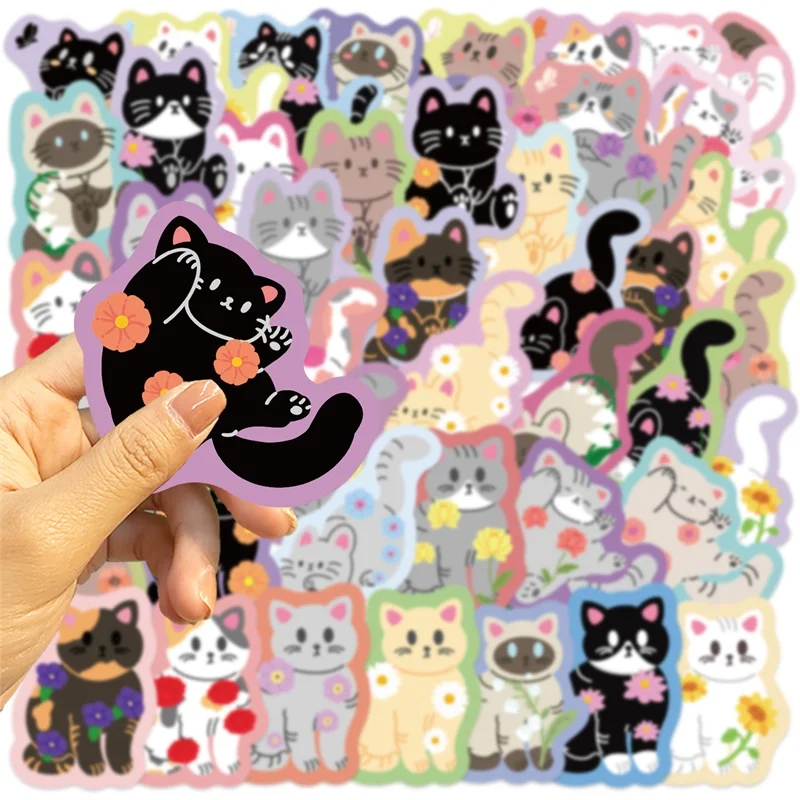 Милый цветок кошка пвх липкая наклейка - Фотография_5