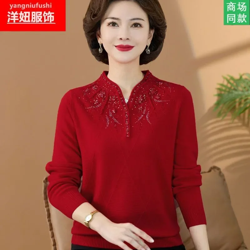 Женский весенне-осенний свитер с бриллиантами