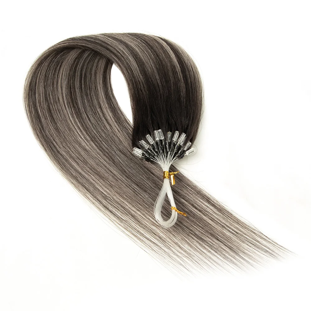 Омбре серые наращивание волос с микропетлей - Фотография_2