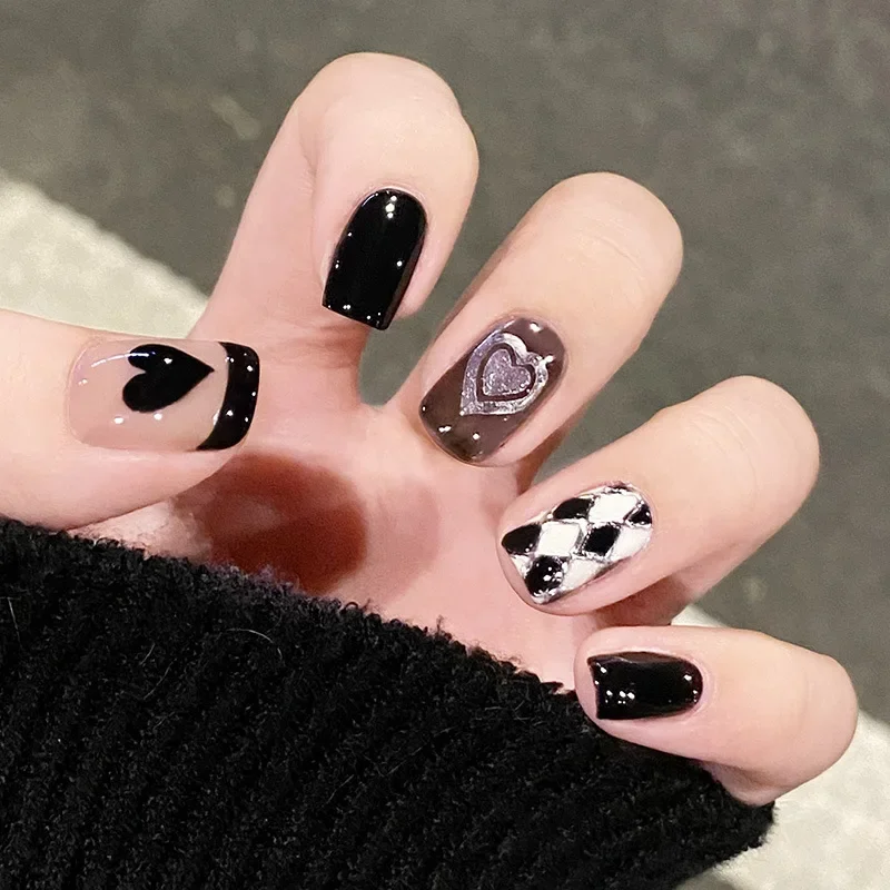 Съемные многоразовые носимые накладные ногти черный - Фотография_5