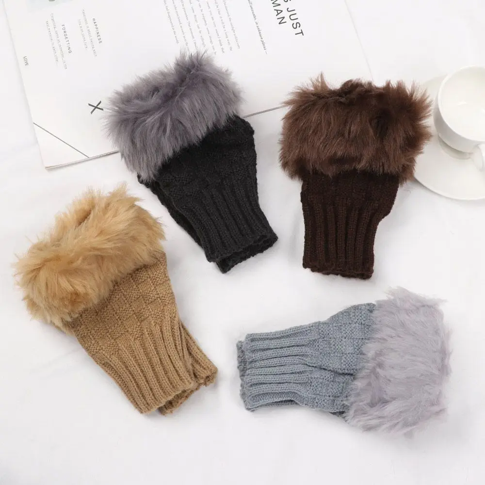 Зимние эластичные утолщенные теплые варежки с половиной пальца