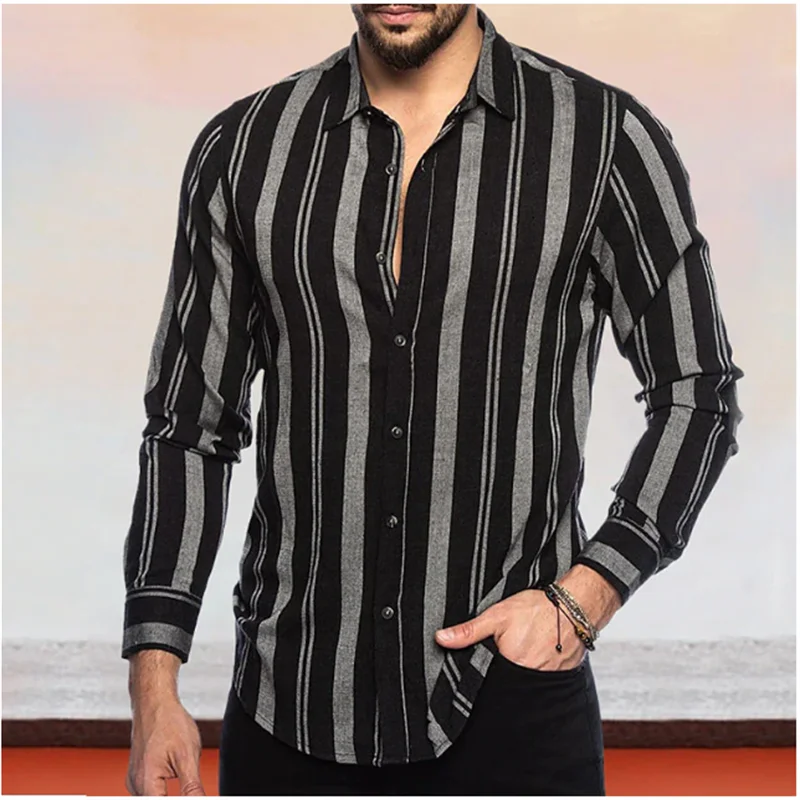 Полосатая деловая мужская рубашка для повседневной носки - Фотография_6