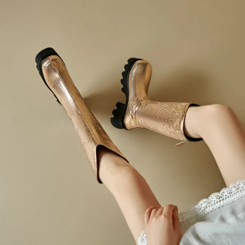 Сапоги до колена на сверхвысокой платформе с квадратным носком - Фотография_3