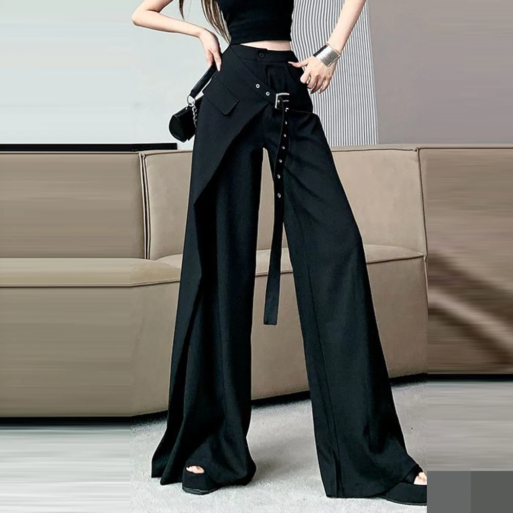 Черные нестандартные широкие брюки - Фотография_3