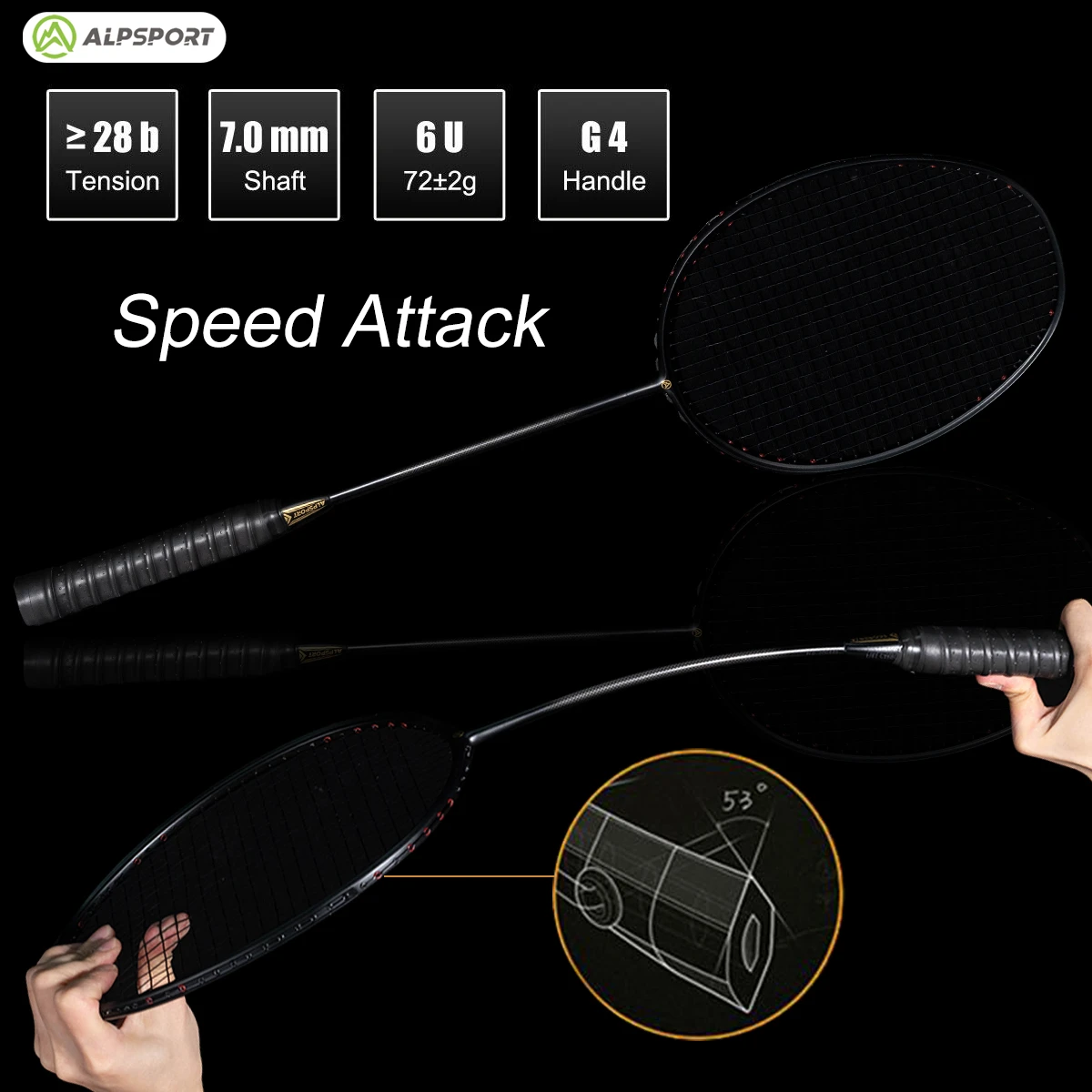 Alpsport xhp ракетка для бадминтона из углеродного волокна t800 - Фотография_2