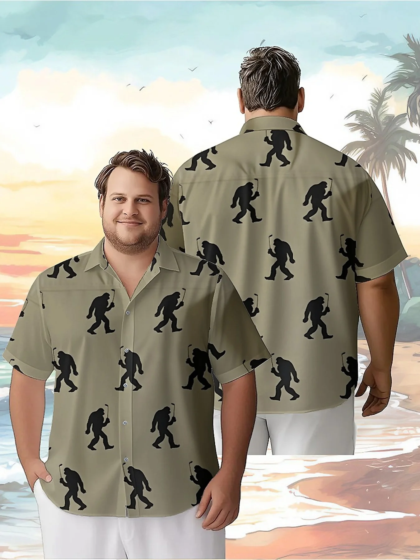 Мужские гавайские рубашки больших размеровsasquatch golfing pattern