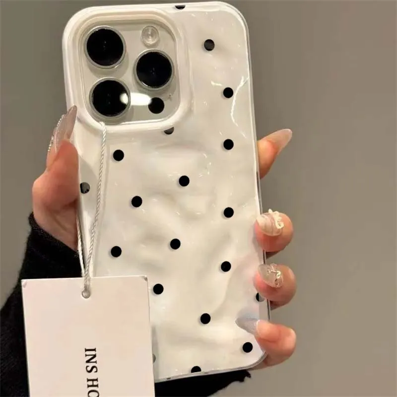 Черный, белый, синий чехол в горошек для iphone 11 - Фотография_3