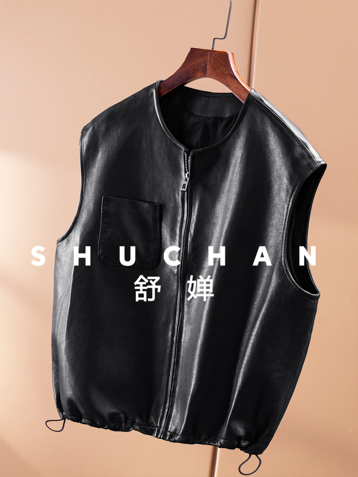 Кожаная куртка из овчины с круглым вырезом - Фотография_5