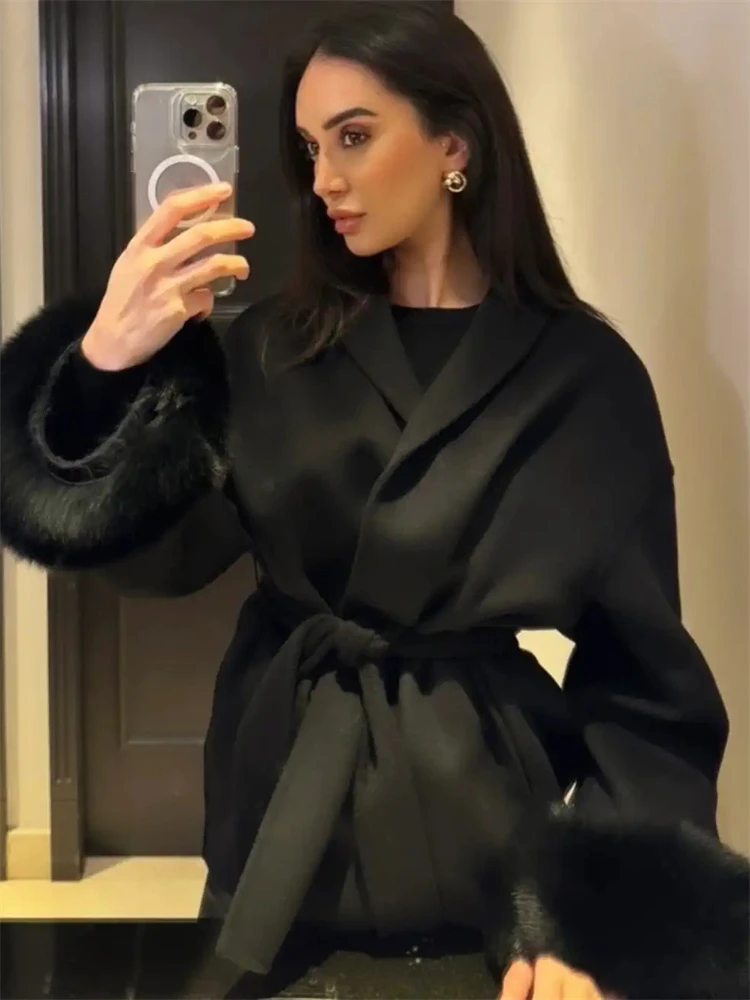 Trendix шерстяное женское осеннее пальто с лисьим мехом - Фотография_6