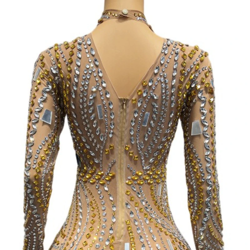 Гламурное золотое кристаллическое бриллиантовое платье для дня рождения - Фотография_4