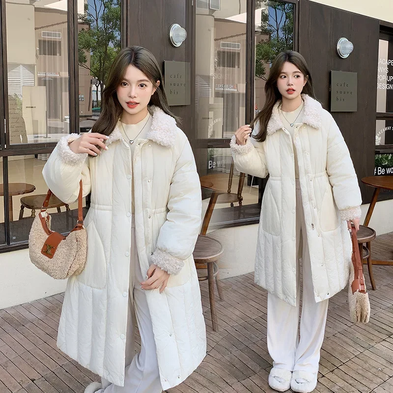 Длинная пуховая куртка pinkyisblack из хлопка с воротником из ягненка - Фотография_2