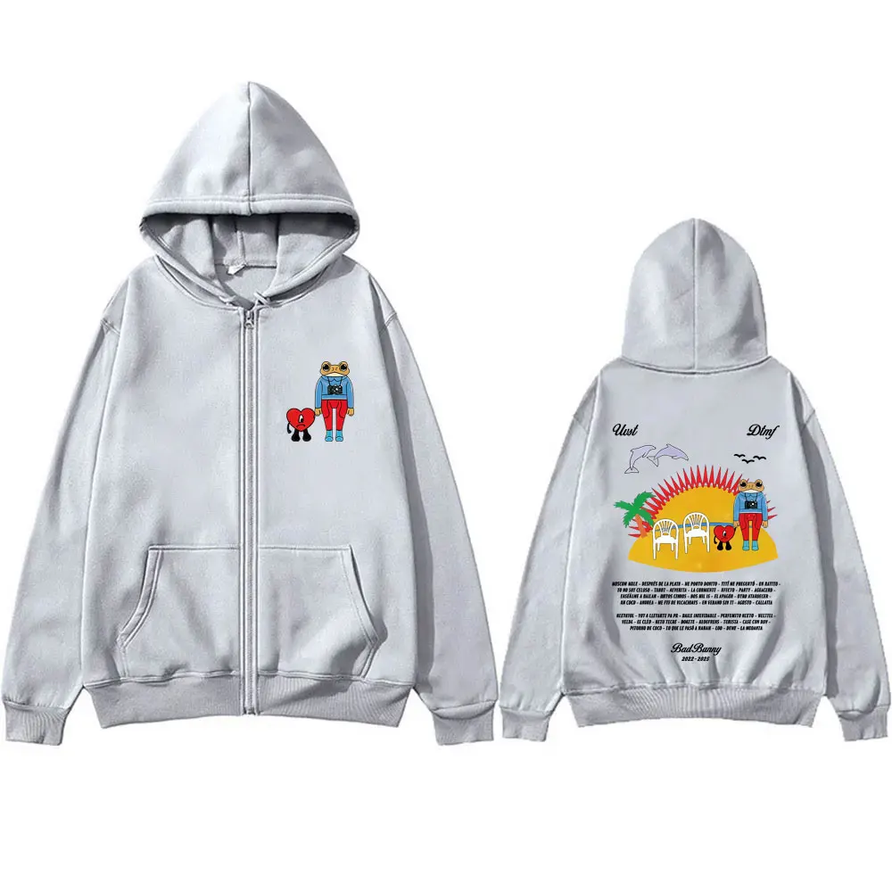 Рэпер bad bunny print zipper hoodie - Фотография_5