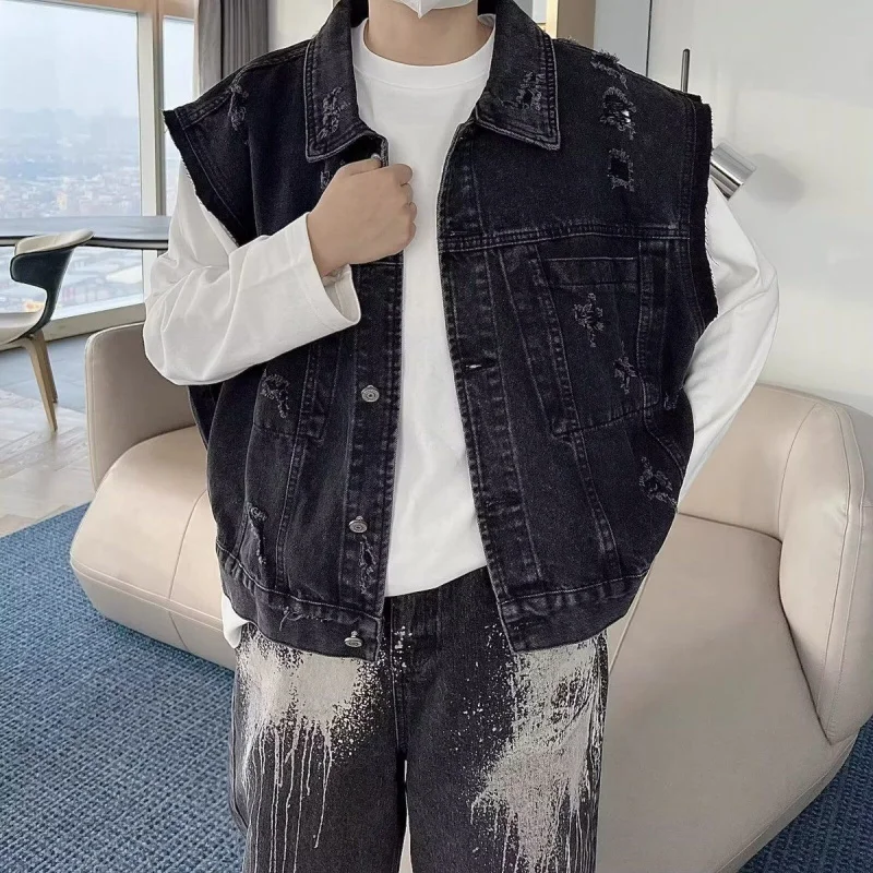 Винтажный потертый американский короткий жилет high street - Фотография_2