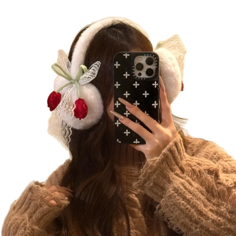 Женские наушники с милым бантом и тюльпаном - Фотография_5