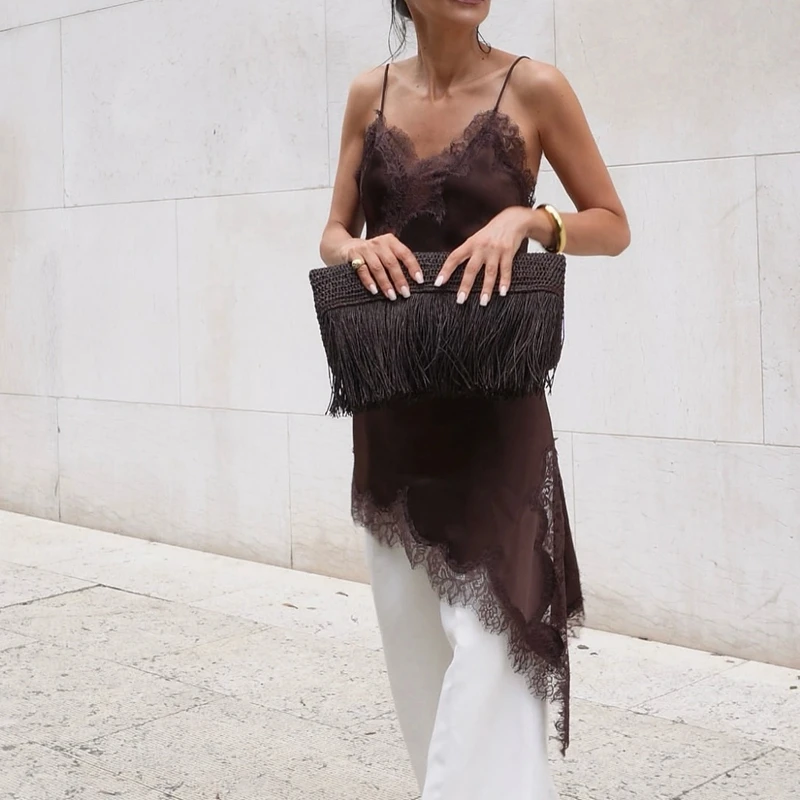 Combhasaki женский атласный жилет с кружевной отделкой и цветочным принтом