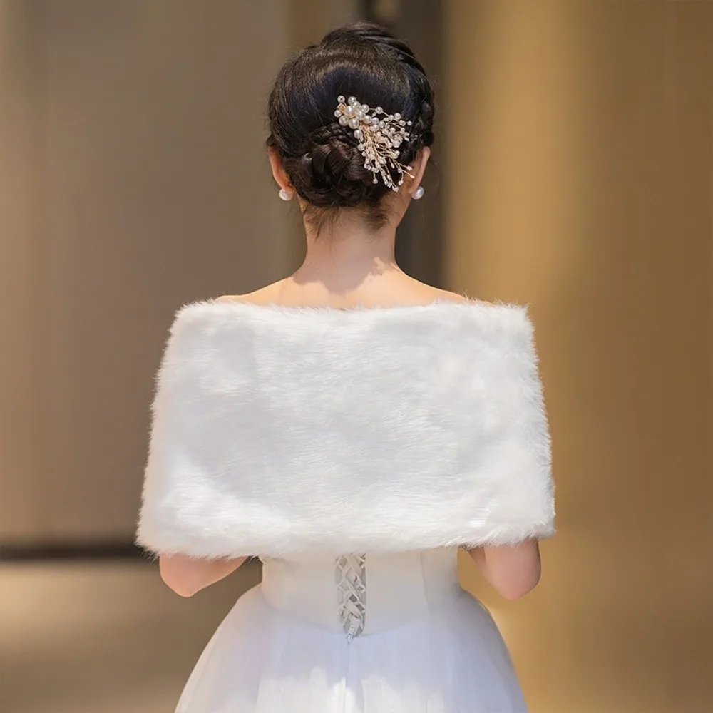 Свадебная шаль из искусственного меха на плечо для невесты - Фотография_2