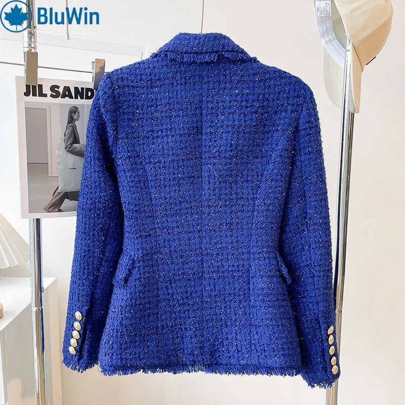 Urbanchic женский твидовый пиджак королевского синего цвета - Фотография_4