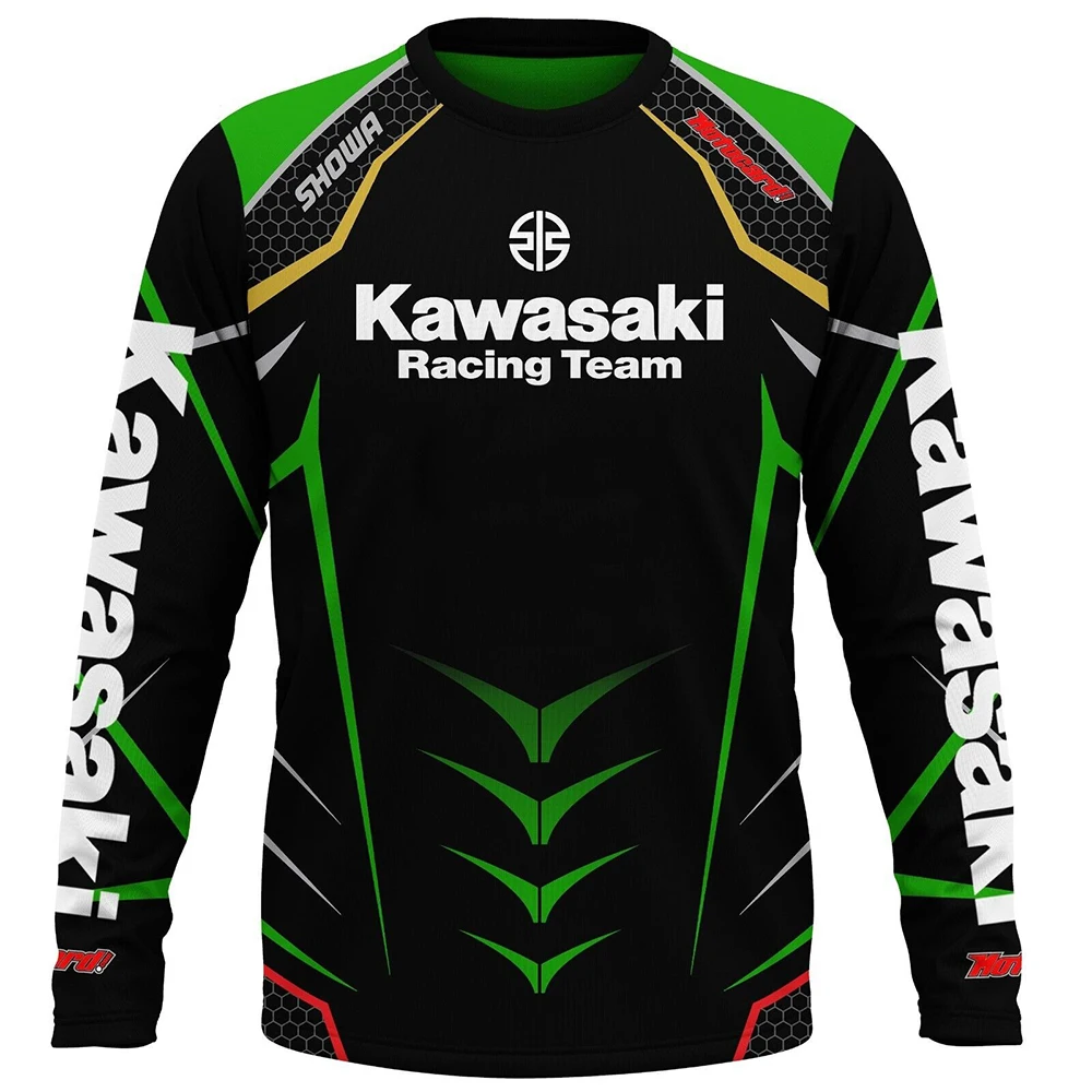 Мужская футболка kawasaki motorcycle racing team с длинным рукавом