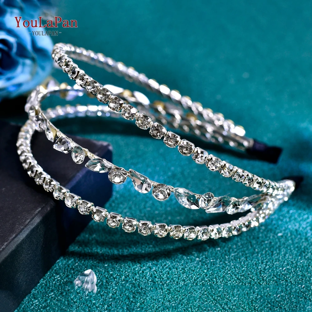 Youlapan искрящаяся свадебная повязка на голову со стразами - Фотография_3