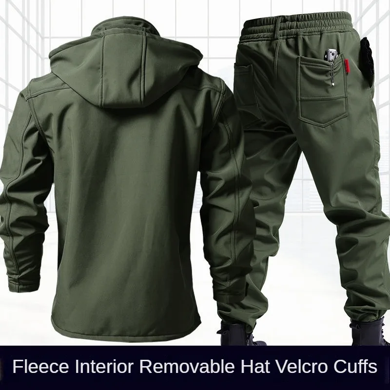 Осенне-зимний однотонный бархатный штурмовой комплект с капюшоном - Фотография_2