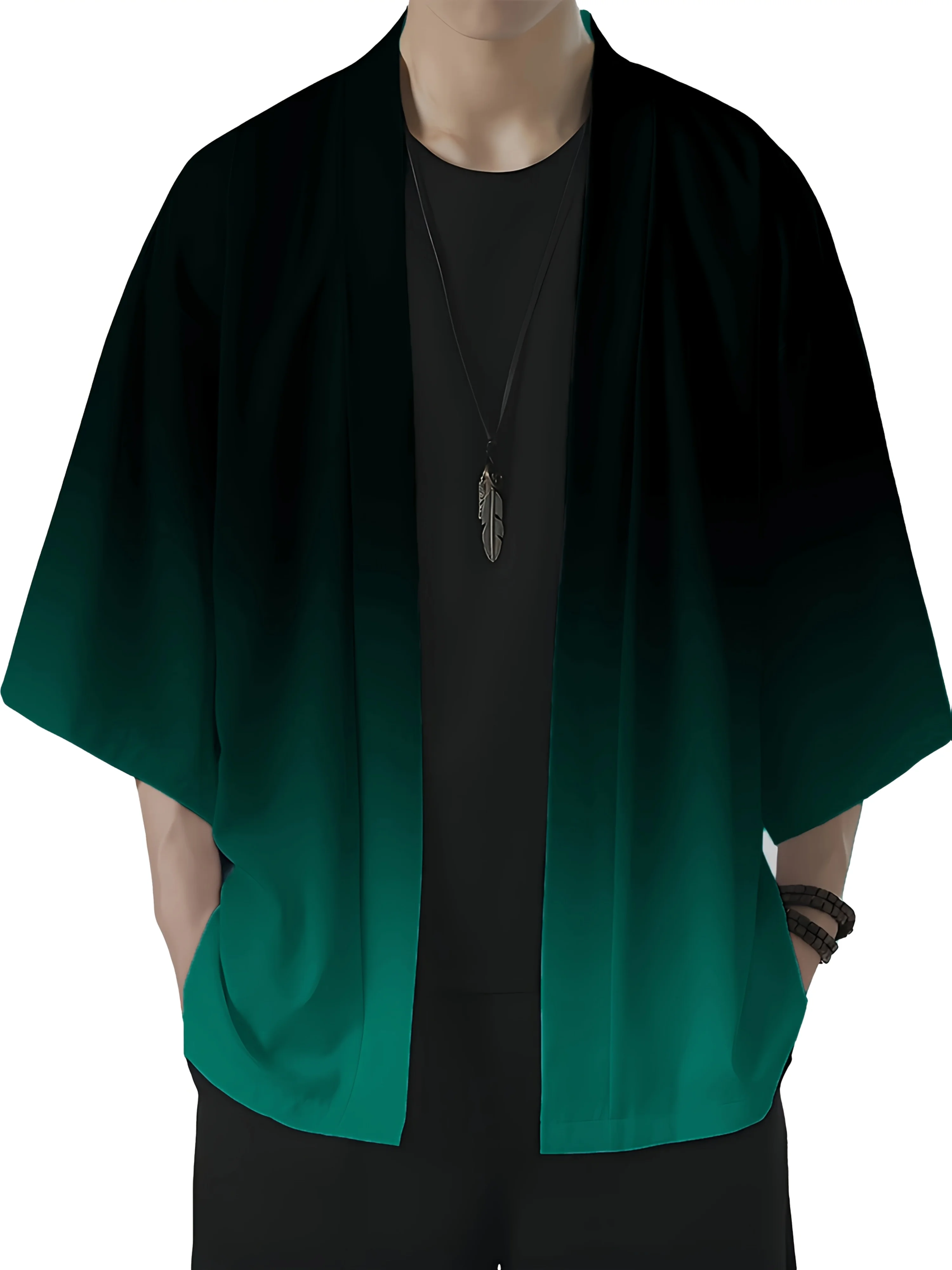 Мужское модное кимоно свободного покроя с градиентным принтом - Фотография_3