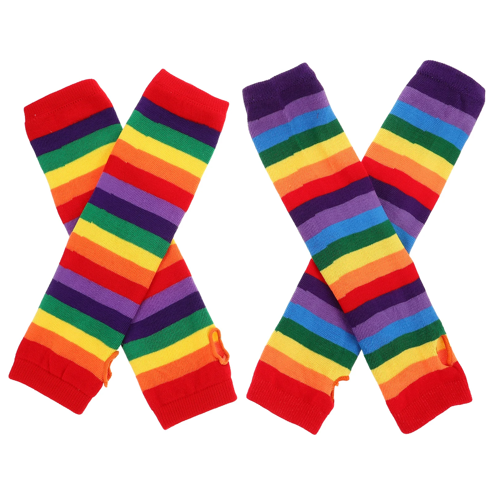 2 пары радужных перчаток ручной вязки без пальцев - Фотография_2