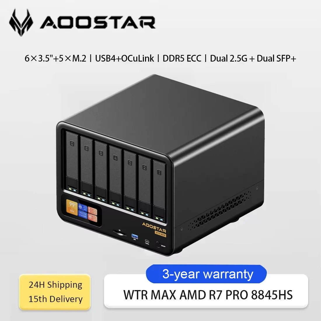 Мини-пк aoostar wtr max nas с 11 отсеками ryzen 7 pro 8845hs 6 × 3