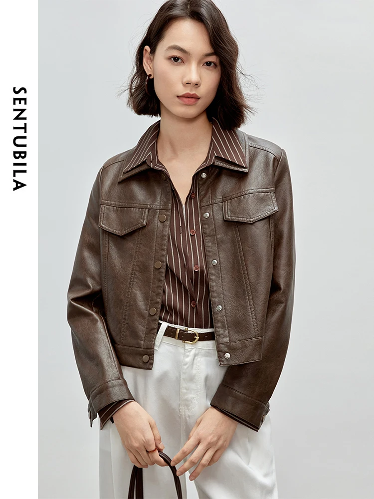 Sentubila женские винтажные укороченные куртки из искусственной кожи - Фотография_4