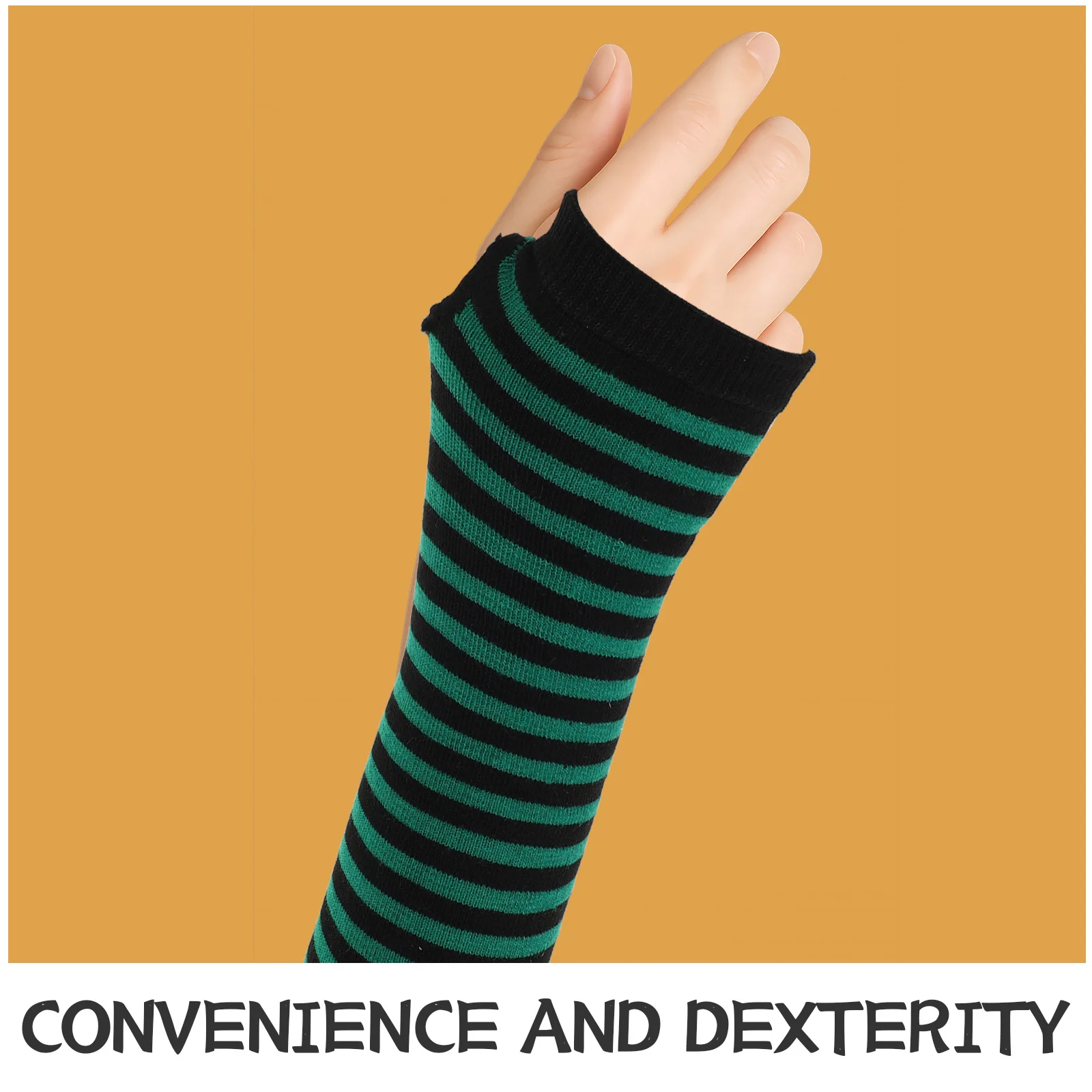 Длинные полосатые перчатки без пальцев - Фотография_2