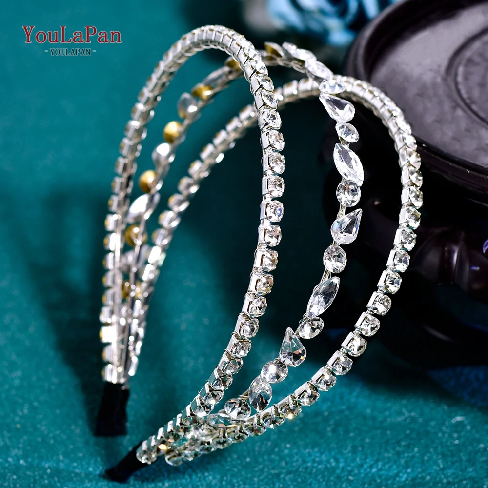 Youlapan искрящаяся свадебная повязка на голову со стразами - Фотография_6