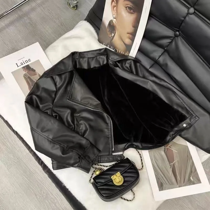 Y2k женская короткая кожаная куртка - Фотография_6