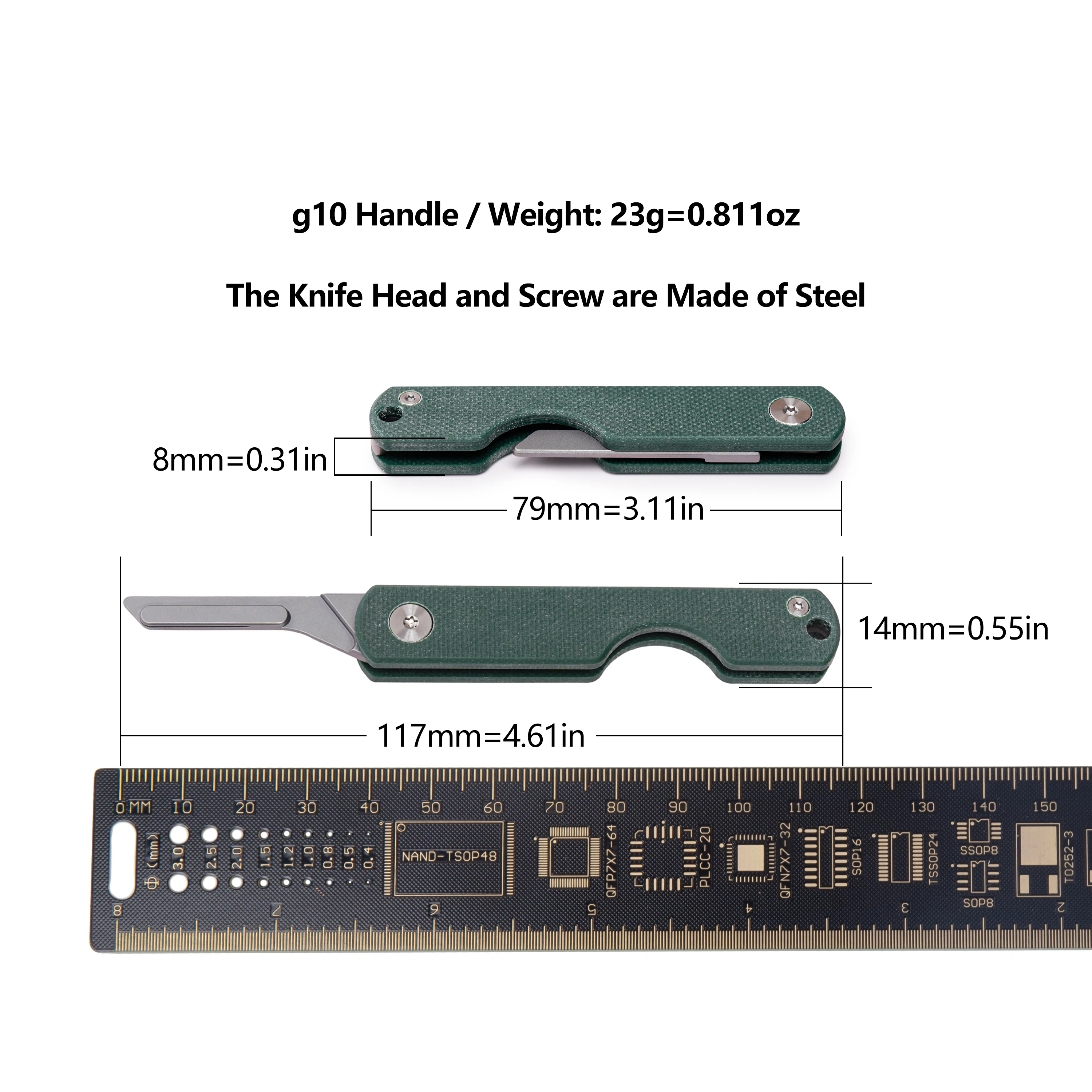 Зеленый складной нож со стальной ручкой g10 - Фотография_6