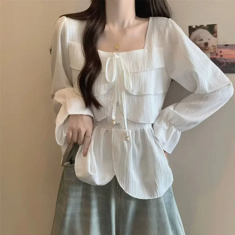 Весенне-осенние рубашки с квадратным воротником