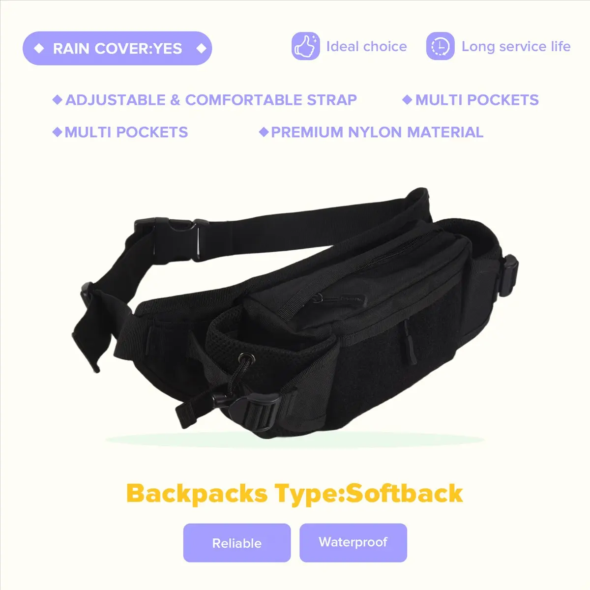 Abqr черная поясная сумка водонепроницаемая - Фотография_6