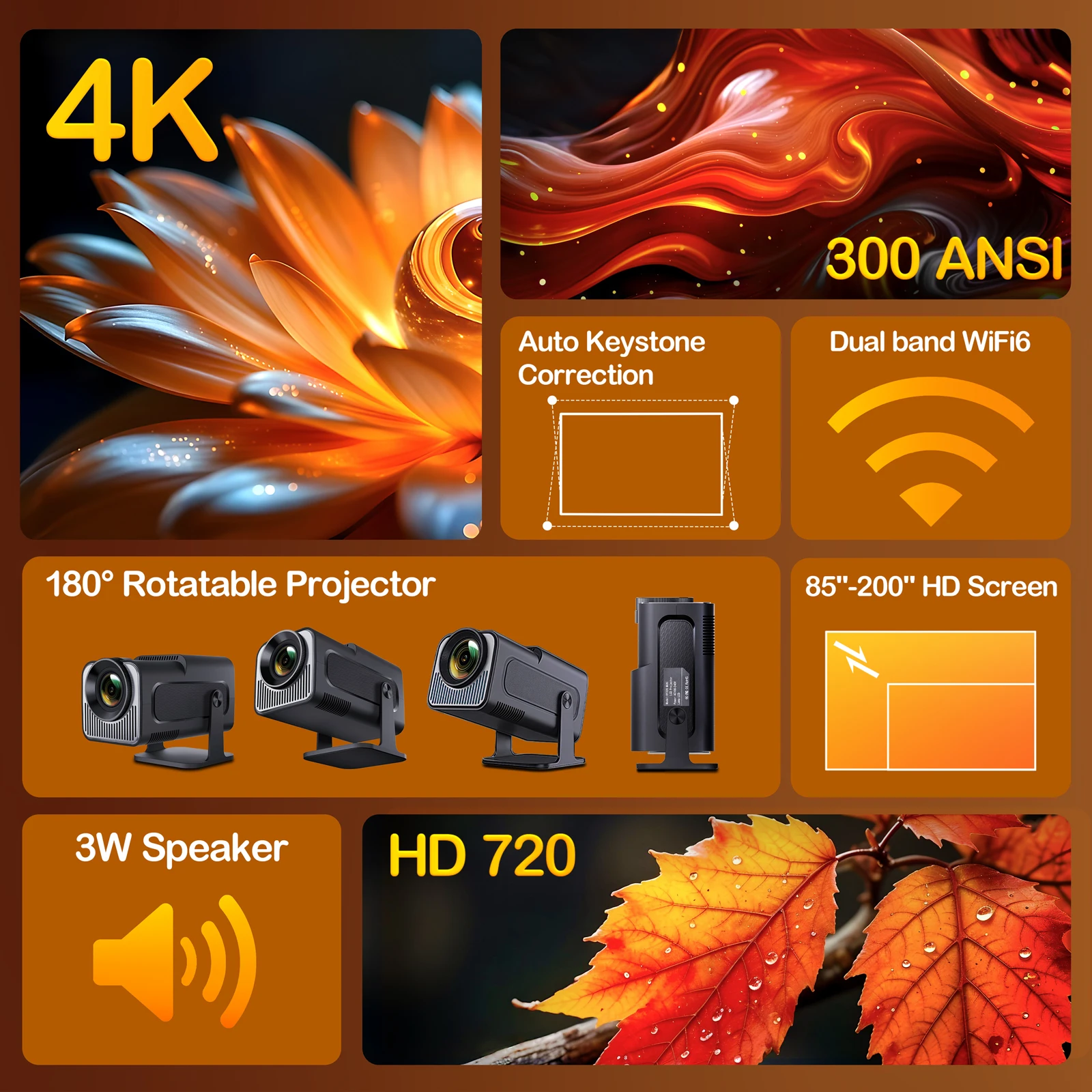 Woopker hy320 mini android 11 4k проектор 720p 300ansi wifi6 bt5 - Фотография_2