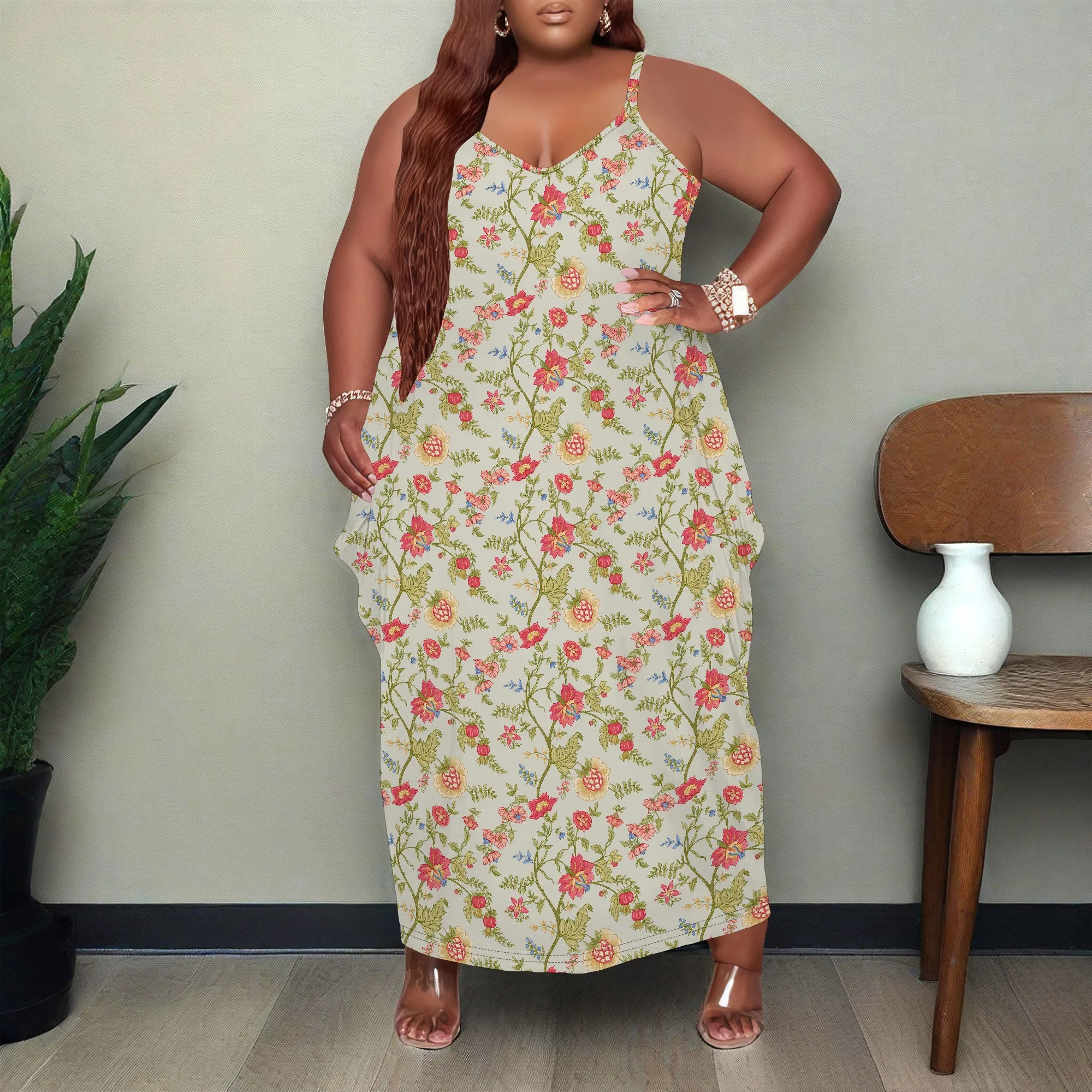 Женское платье больших размеров с цветочным принтом - Фотография_2