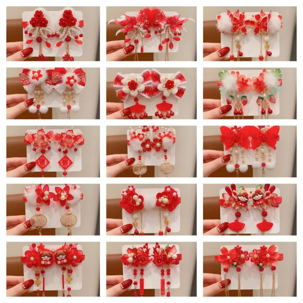 Детская красная заколка с кисточками и бантом - Фотография_6