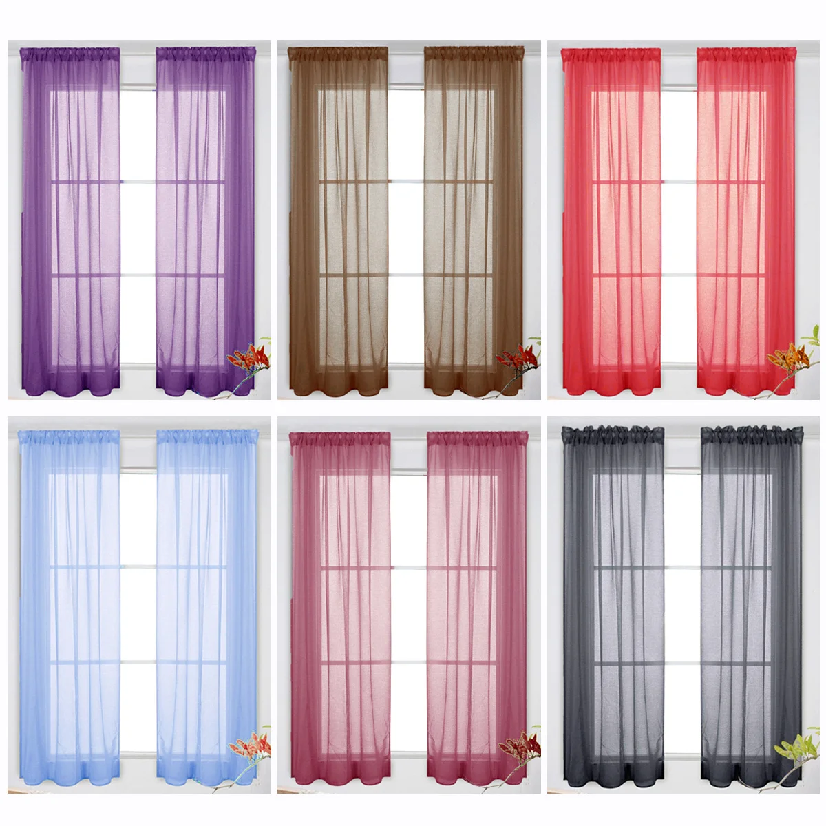 Красные прозрачные тюлевые шторы 100x200 см для оконного экрана спальни - Фотография_4