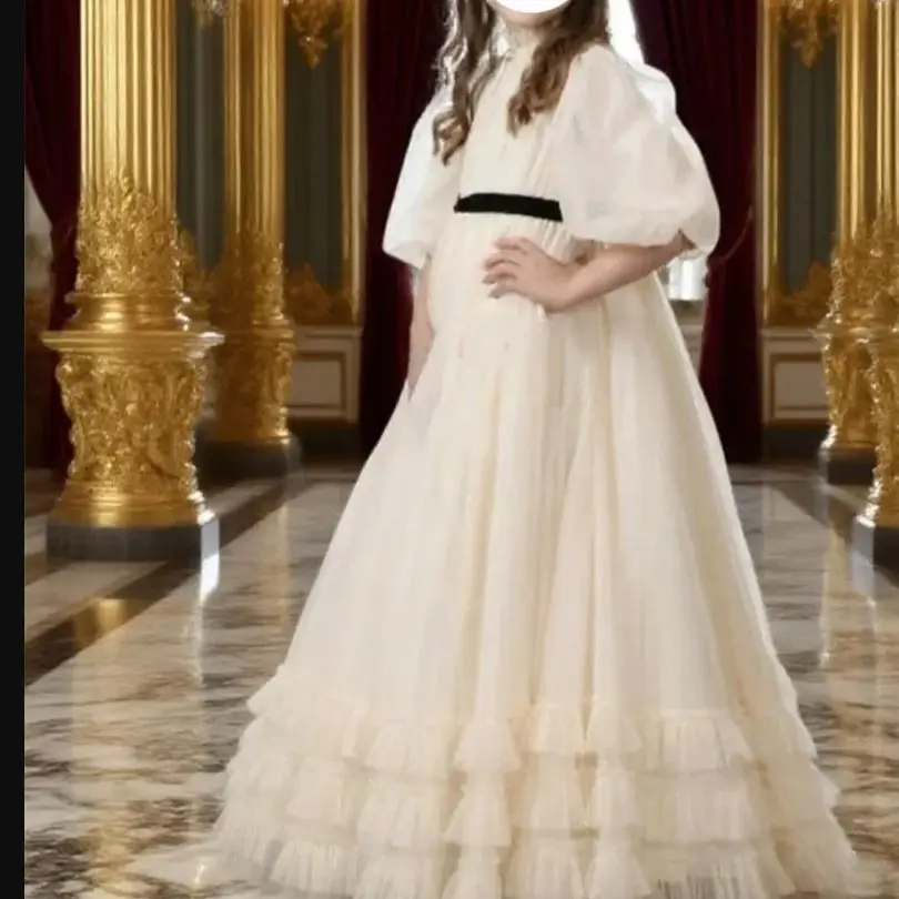 Белое тюлевое платье цвета слоновой кости для девочек на свадьбу