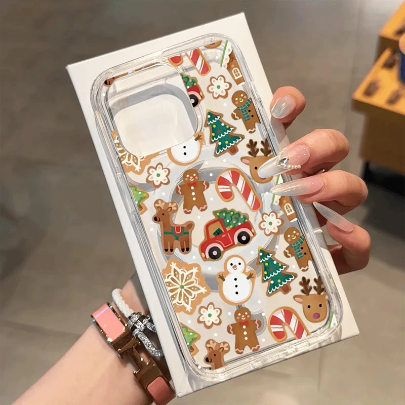 Прозрачный магнитный чехол cute snowman stick truck tree для iphone 17