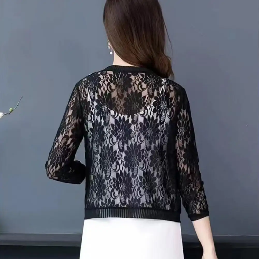 Модный женский летний кружевной кардиган sheer от m до 4xl - Фотография_5