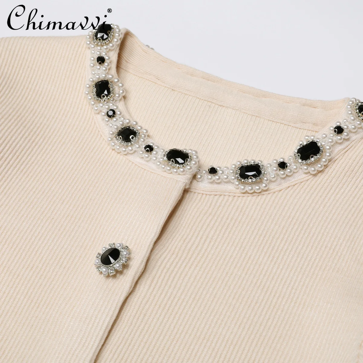 Новая мода, тонкий вязаный женский топ с длинными рукавами и бисером - Фотография_4