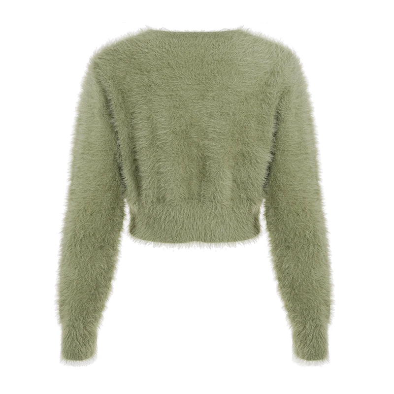 Повседневные базовые пушистые вязаные кардиганы - Фотография_5