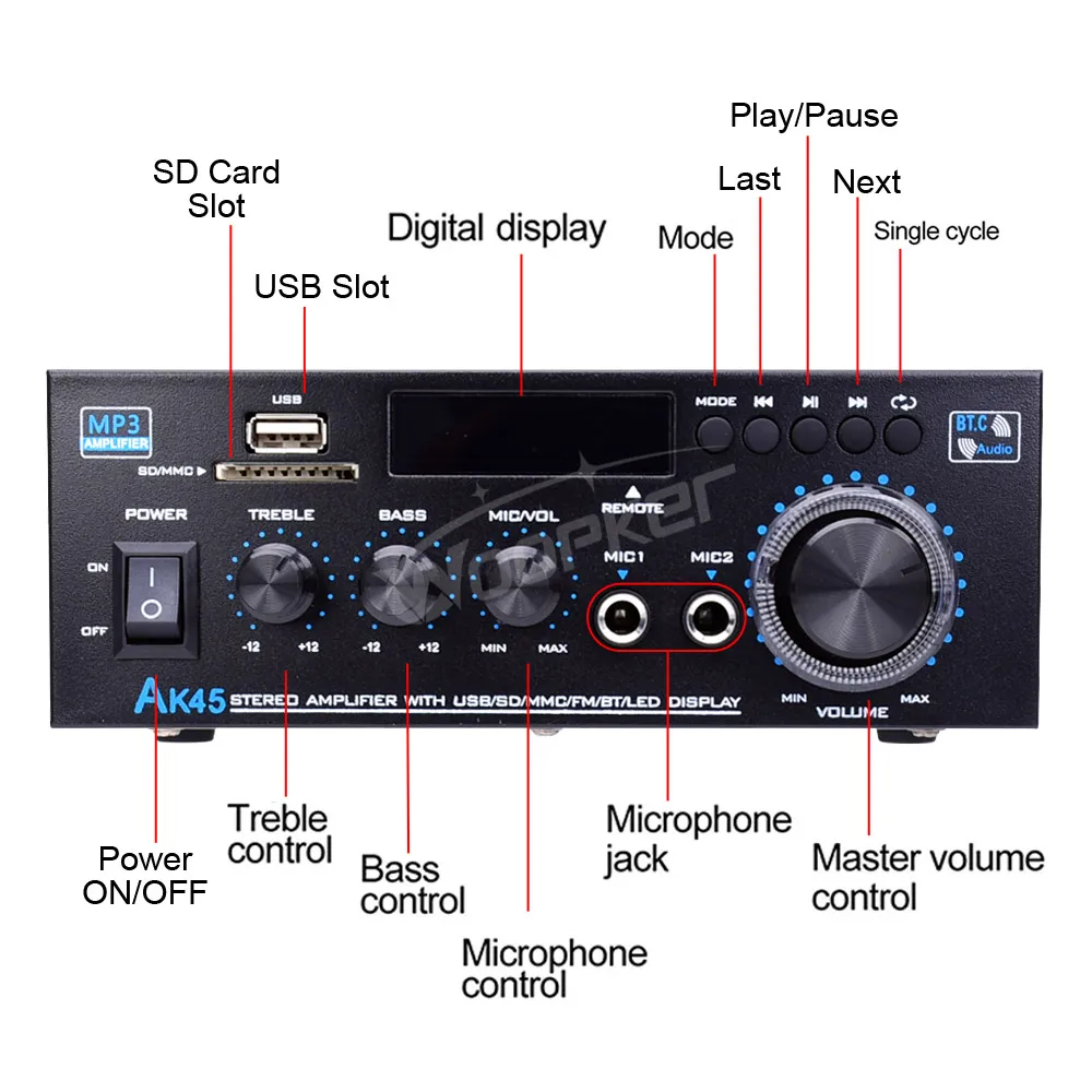 Woopker ak45 hifi цифровой усилитель максимальная мощность 90wx2 канал 2 - Фотография_4