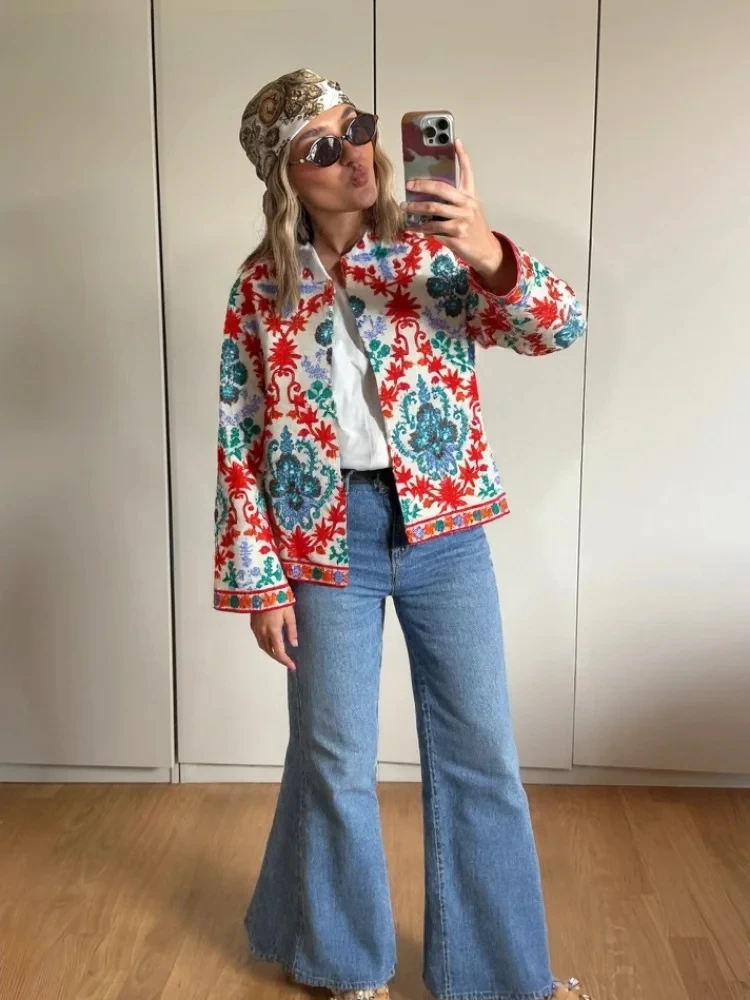 Модный женский свободный кардиган с принтом